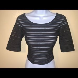 Black striped see through crop top shirt.
